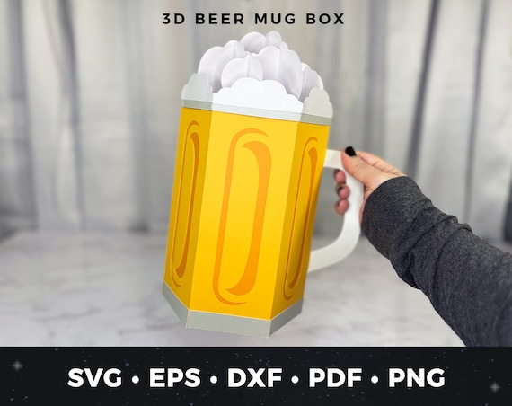 3D Beer Mug Gift Box SVG, 3D Beer Stein Favor Box Template, Oktoberfest Party Box pdf, DIY Paper Beer Mug Box, Father's Day Beer Gift Box