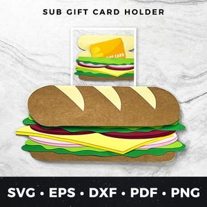 Porte-carte cadeau Sub SVG, porte-carte cadeau Sub Sandwich, porte-monnaie Sub, carte-cadeau Deli Sandwich, carte Hoagie, porte-carte cadeau Subway pdf