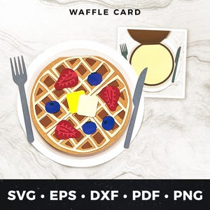 Tarjeta de felicitación con forma de waffle en formato SVG, tarjeta de desayuno, tarjeta con forma de waffle para hacer tú mismo, tarjeta de cumpleaños para amantes de la comida, tarjeta para una fiesta de panqueques, tarjeta de regalo para amantes de los waffles en formato SVG