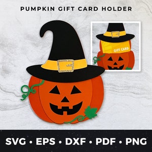 Porta-cartão-presente de Halloween svg, Porta-cartão-presente Jack O Lantern svg, Porta-dinheiro de Halloween svg, Cartão de abóbora svg, Arquivo de corte de abóbora svg