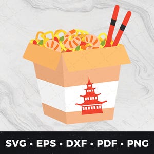 Chińskie jedzenie na wynos svg png pdf dxf eps, Clipart pudełka na wynos, DIY Foodie, Grafika makaronu, Plik do druku restauracji, Pojemnik na wynos pdf