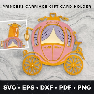 Portatarjetas de regalo de carruaje de princesa svg, carruaje de princesa svg, tarjeta de carruaje de princesa DIY, tarjeta de princesa svg, portamonedas svg, princesa svg