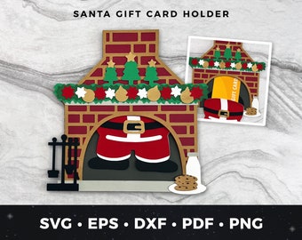 Svg de porte-carte cadeau Noël, cheminée père Noël carte-cadeau svg, svg père Noël porte-carte cadeau, cheminée de Noël coupe fichier, cadeau de Noël