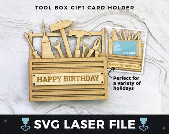 Wood Tool Box Gift Card Holder svg, DIY Father's Day Gift Card Holder, Birthday | Laser Wood Gift Card Holder SVG, Laser Ready Cut File PDF