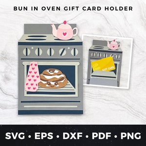 バンインオーブンギフトカードホルダー svg、ベビーシャワーギフトカードホルダー、DIYベビーシャワーカード、新生児ギフト、かわいいベビーギフトカードカットファイル pdf eps
