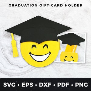 Smiley afstuderen cadeaukaart houder svg, DIY-afstudeerkaart, afstuderen SVG, afstuderen cadeau gesneden bestand, geldhouder, DIY grad kaart pdf eps