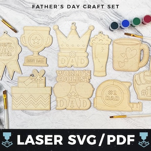 Father’s Day Ornament Set Laser SVG, Dad Gift Cut File, Kids Father’s Day Craft, Laser Wood Ornaments, Holiday Decor for Dad
