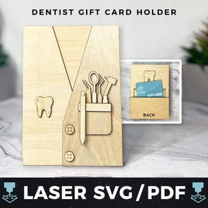 Porte-carte cadeau dentiste SVG laser, cadeau hygiéniste, cadeau dent PDF, remerciement dentiste, porte-monnaie dentiste, carte d'étudiant en médecine dentaire, bois laser