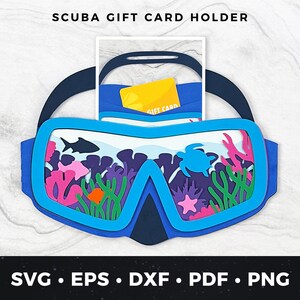 Scuba Goggles Gift Card Holder SVG, Underwater Scene Gift Card pdf, Ocean Money Holder svg, Scuba Diving Gift png, vakantie Gift Card svg