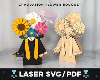 Graduation Laser Gift SVG Flower Arrangement SVG Money Holder Gift Card Holder Laser Cut Wood Graduation Gift DIY Laser File