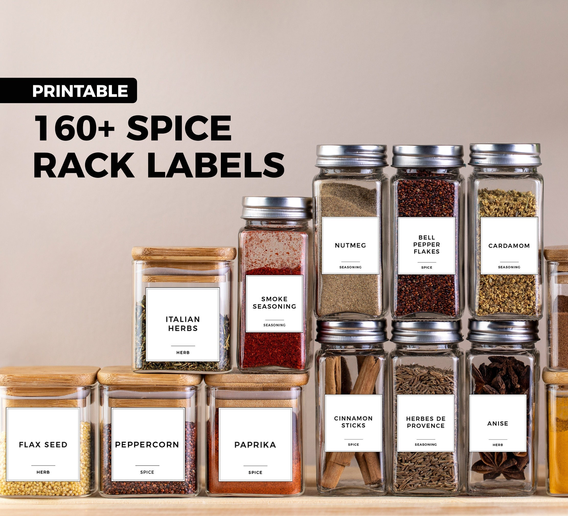 Rotating Spice Rack Organizer with 20 Empty Spice Jars, 135 Spice  Labels,Funnel