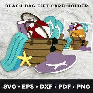 Strandtasche Geschenk Kartenhalter svg, Strandtasche svg, DIY Geburtstagskarte, Sommergeschenk Kartenhalter, Strandtasche Geburtstagskarte, Strandliebhaber svg, Strand