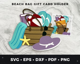 Sac de plage cadeau porte-carte svg, svg de sac de plage, carte d'anniversaire bricolage, porte-carte cadeau été, carte d'anniversaire de sac de plage, svg pour amoureux de la plage, plage