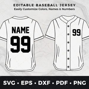 Custom Baseball Jersey svg png pdf dxf eps, Baseball Clipart, Baseball Cut File, DIY Baseball Print, Personalized Name & Number Jersey