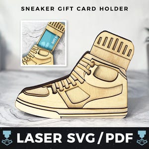 Sneaker cadeaukaarthouder laser SVG, schoengeldhouder, schoenencadeaubon, sneakerhead, schoenliefhebber cadeau, aangepaste sneaker laser hout aandenken