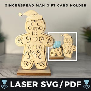 Porta-cartão-presente de homem-biscoito a laser SVG, cartão-presente de Natal em PDF, porta-dinheiro de Natal, lembrança de biscoito de gengibre, presente de Natal de madeira a laser
