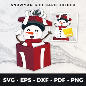 Porta carte regalo natalizie a forma di pupazzo di neve in formato svg, file di taglio per porta carte regalo di Natale, porta carte regalo di Natale in formato svg, porta carte regalo a forma di pupazzo di neve in formato svg