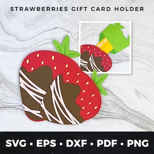 Porta-cartão de presente de morango e chocolate svg, Porta-cartão de presente de dia dos namorados, Porta-dinheiro de dia dos namorados svg Arquivo de corte, Cartão de dia dos namorados faça você mesmo svg