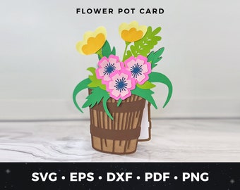 Flower Pot Card svg, Flower Greeting Card Cut File, Flower Thank You Card svg, DIY Get Well Card svg, Cute Floral Birthday Card svg eps pdf