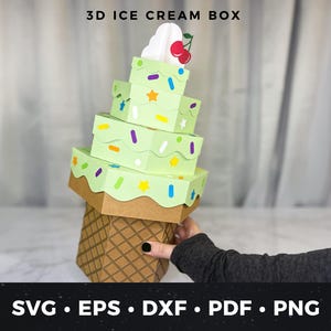 Eistüte Geschenkbox SVG, große 3D Papier Eistüte Box Vorlage Sommer Leckerli Box, Geburtstag Geschenkbox, Eis Herzstück, Dekor