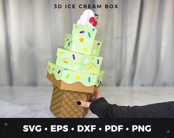 Ijsje geschenkdoos SVG, grote 3D-papieren ijsje vak sjabloon, zomer traktatiedoos, doos van de verjaardagscadeau, ijsje middelpunt, decor