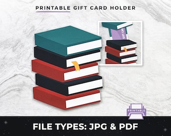 Printable Books Gift Card Holder pdf, DIY Book Lover Gift Card jpg | DIY Print at Home Gift Card Holder, Printable Gift Card Holder pdf png