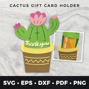 Portatarjetas de regalo de agradecimiento, Portatarjetas de regalo de cactus, Tarjeta de agradecimiento DIY, Tarjeta de regalo de agradecimiento, SVG de agradecimiento, Archivo de corte de tarjeta de cactus