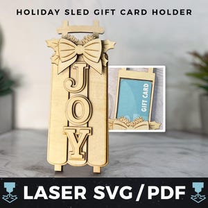 Porta-cartão-presente de trenó de Natal SVG a laser, PDF de presente de trenó de Natal, Porta-dinheiro de inverno, Lembrança de cartão-presente de Natal, Presente de madeira a laser