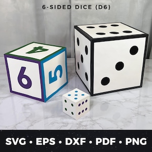 3D D6 Dice SVG, Paper Dice Box Template, DIY Cube Dice Craft, Game Night svg for Cricut, Giant Paper Dice Decor, RPG Dice pdf, Paper Die