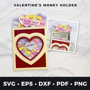 Porta billetes con forma de corazón de caramelo svg, porta billetes para San Valentín svg, porta billetes para San Valentín svg, archivo de corte, tarjeta de San Valentín para hacer uno mismo svg