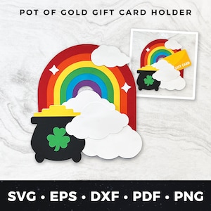 Pot O' Gold Geschenkkartenhalter, St Patrick's Day Geschenkkartenhalter, Geldhalter Cut File, DIY Geschenkkarte, DIY St Patricks Day Geschenk svg