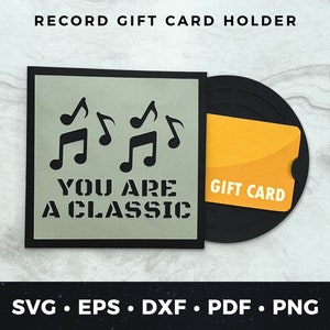 Vinylplaat cadeaukaarthouder svg, cadeaukaarthouder gesneden bestand, DIY verjaardagskaart, vintage record verjaardagskaart svg, vinylplaat gesneden bestand 04