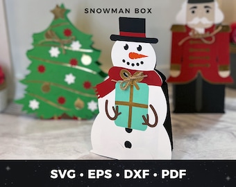 雪だるま SVG、クリスマス ギフト ボックス SVG、雪だるまの顔が付いた