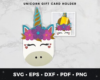 Unicorn Gift Card Holder SVG, DIY Unicorn Card Template, Cute Birthday Gift Card Holder, Cricut Unicorn Cut File, Magical Party Gift SVG