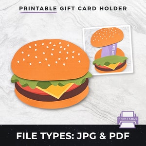 Porta-cartão-presente de hambúrguer para impressão, porta-cartão-presente de fast food faça você mesmo | Porta-cartão-presente de impressão faça você mesmo em casa, porta-cartão-presente para impressão pdf png