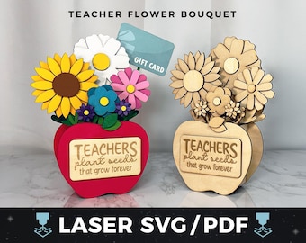 Teacher Appreciation Laser SVG Flower Bouquet SVG Laser Cut Teacher Gift DIY Teacher Gift Flower Bouquet Teacher Appreciation Gift Card