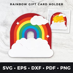 Porte-cartes cadeau arc-en-ciel svg, porte-monnaie arc-en-ciel mignon, carte d'anniversaire arc-en-ciel, carte-cadeau arc-en-ciel pour baby shower, carte-cadeau magique svg coupe
