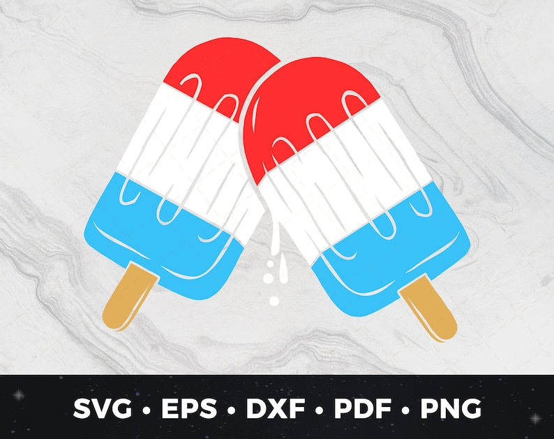 May include: Two red, white, and blue popsicles with a dripping white substance. The popsicles are partially melted and touching.