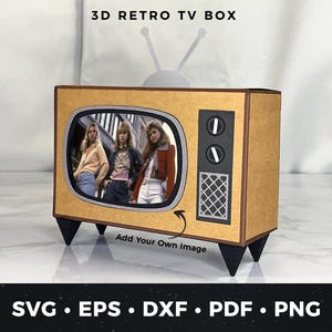 Caja de regalo de TV retro (SVG), manualidad de papel de televisión vintage 3D, plantilla de caja de regalo de TV (DIY), archivo de corte Cricut de película nostálgica, caja de programa de TV antiguo (SVG)