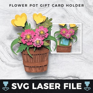 Porta carte regalo a forma di fiore, porta carte regalo per la festa della mamma, biglietto di ringraziamento / Porta carte regalo in legno laser SVG, file di taglio laser pronto svg, PDF