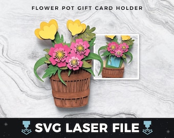 Flower Gift Card Holder, Mother&#39;s Day Gift Card Holder, Thank You GIftcard | Laser Wood Gift Card Holder SVG, Laser Ready Cut File svg, PDF