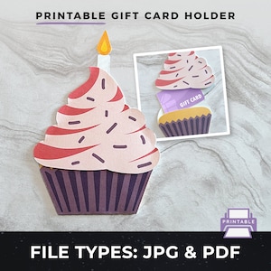 Geburtstagsgeschenkkartenhalter, druckbarer Geburtstagsgeschenkkartenhalter, druckbarer Geburtstagsgeschenk, druckbarer Cupcake-Geburtstagskarte, Bday pdf