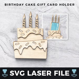 Kaarthouder verjaardagscadeau svg, geldhouder verjaardagstaart, verjaardagscadeaukaart | Laserhout cadeaukaarthouder SVG, laserklaar bestand svg, pdf