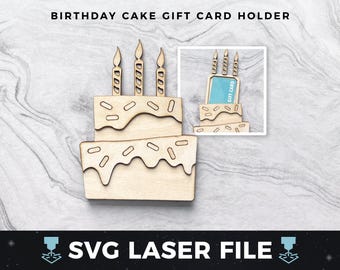 Birthday Gift Card Holder svg, Birthday Cake Money Holder, Birthday Giftcard | Laser Wood Gift Card Holder SVG, Laser Ready File svg, PDF