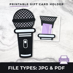 Portatarjetas de regalo con forma de micrófono para imprimir, portatarjetas de regalo para cantante DIY en formato jpg / Portatarjetas de regalo para imprimir en casa DIY, portatarjetas de regalo imprimible en formato pdf