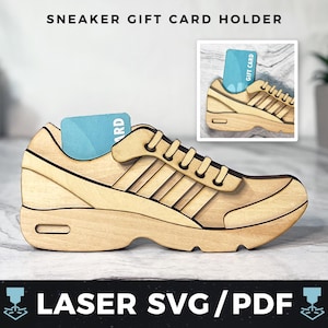 Porta-cartão-presente Sneakerhead Laser SVG, porta-dinheiro para sapatos, vale-presente para calçados, presente para tênis, amante de sapatos, lembrança de madeira personalizada para tênis a laser