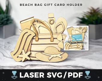 Strandtasche Geschenkkartenhalter Laser SVG, Strandtasche Geschenk PDF, DIY Sommergeschenk Kartenhalter, Laser Holz Geschenkkartenhalter, Geldhalter, Ozean Geschenk