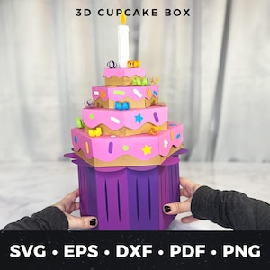 Big 3D Cupcake Gift Box SVG, Birthday Cupcake Favor Box Template, 3D Paper Craft Cupcake, Cricut Party Decoration pdf, Party Treat Box SVG
