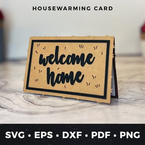 Housewarming kaart svg bestand knippen, Welcome Mat wenskaart svg, DIY New Home wenskaart svg, DIY Home koper kaart svg, kaart huiseigenaar svg