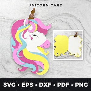 Tarjeta de felicitación de unicornio SVG, tarjeta de fantasía, tarjeta mágica DIY, tarjeta de cumpleaños de unicornio, tarjeta de fiesta de arcoíris, tarjeta de regalo de unicornio SVG